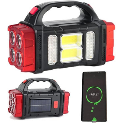 Solar Led Flashlight Super Bright Searchlight Hand Torch Usb Rechargeable from B&Q