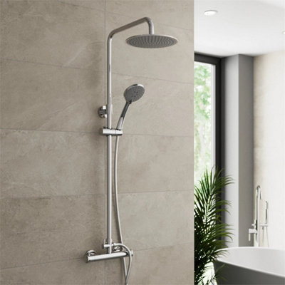 Shower Mixer Thermostatic Set Twin Head Chrome Exposed Valve Round Set