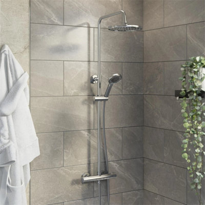 Mixer Shower Thermostatic Dual Head Round Rainfall Head Handset from B&Q