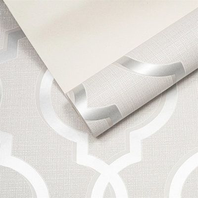 6 Rolls Of Silver Trellis Wallpaper Glitter Shimmer Geometric Textured from B&Q