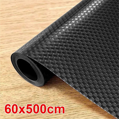 - 5M Non-Slip Drawer Liner Bulk Roll Shelf Cabinet Pad Kitchen Cupboard Mat Black 60X500Cm 840G