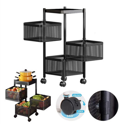 Vegetable Shelf Rack Tier Mobile Kitchen Utility Rotating Storage 3 Cart Trolley from B&Q