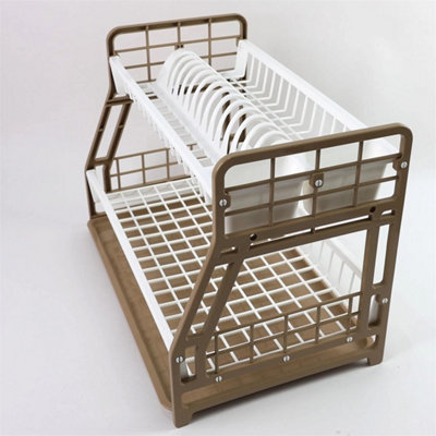 2-Tier Dish Drainer Rack Bowl Plate Holder Drip Tray from B&Q