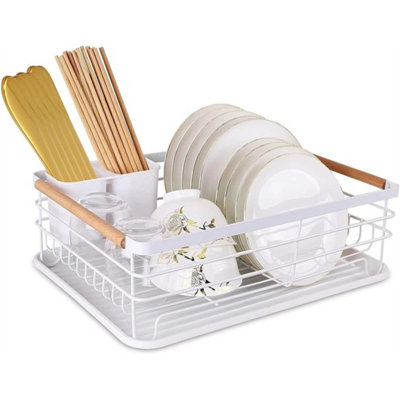 1-Tier Dish Drainer Rack Utensil Holder Drip Tray Sink from B&Q