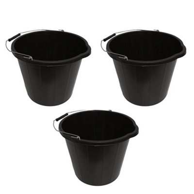 Pack Of 3-Plastic Builders Bucket 3 Gallons 14L Heavy Duty Work Water Feed from B&Q