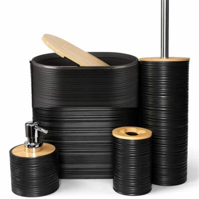 Black Practical 4Pc Bathroom Accessories Set Bin Soap Dispenser Toothbrush Tumbler 3Lt from B&Q