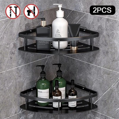 2Pc Space Black-Bathroom Corner Shower Shelf Shampoo Soap Holder Rack Storage Organiser from B&Q
