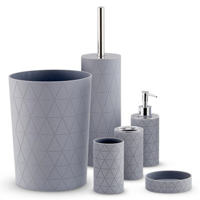 Grey Practical 6Pc Bathroom Accessories Set Bin Soap Dispenser Toothbrush Tumbler from B&Q