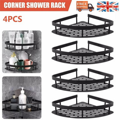 Black 4X-Corner Shower Caddy Bathroom Storage Shelf Rack Basket Organiser Tidy Tray from B&Q