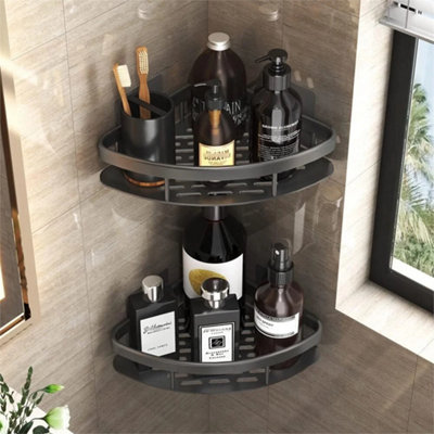 Black 2X-Corner Shower Caddy Bathroom Storage Shelf Rack Basket Organiser Tidy Tray from B&Q