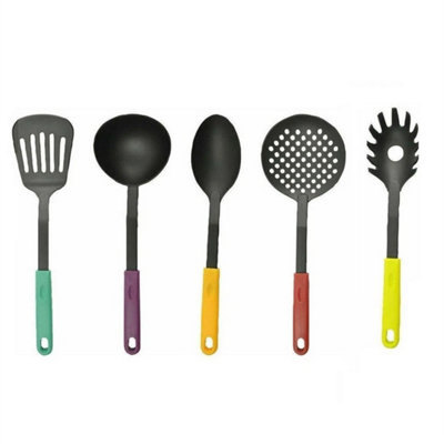 5Pc Non-Stick Kitchen Utensils Stand Nylon Cooking Set Spoon Turner Gadget from B&Q