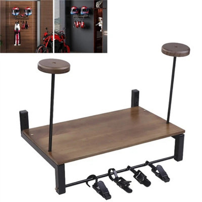 Wooden Wall Mounted Motorcycle Helmet Holder Display Rack With Hooks
