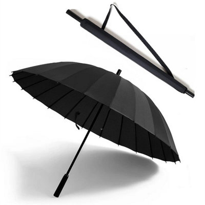 24 Ribs Windproof Stormproof Large Black Umbrella from B&Q