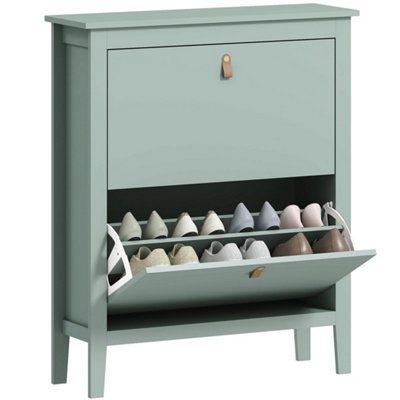  - 2 Drawer Shoe Cabinet With Flip Doors For Hallway Entryway Green