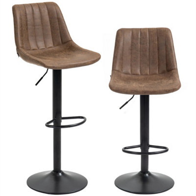 Bar Stools Set Of 2 Adjustable Swivel Bar Chairs With Backrest Brown from B&Q