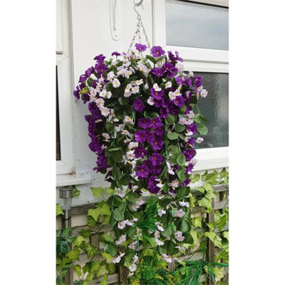 1 Basket Display Artificial Trailing Rose Ivy Fern Hanging Basket Plants