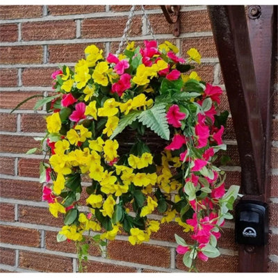2 Hanging Baskets Artificial Hanging Basket Rose Ivy Fern Foliage Plants from B&Q