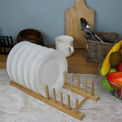 Beech Wood Plate Rack 10 Plates Kitchen Dish Drainer Stand from B&Q