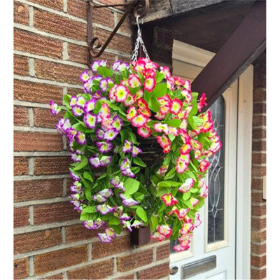 2 Hanging Baskets Artificial Hanging Basket Rose Ivy Fern Foliage Plants from B&Q