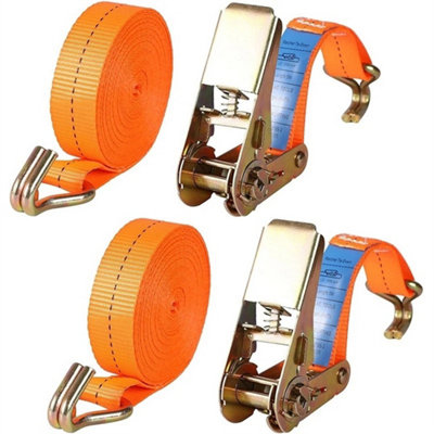  - 4Pcs Heavy Duty Ratchet Straps 5M 25mm 1000Kg Cargo Lashing