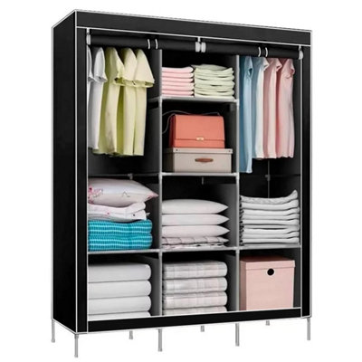  - Fabric Canvas Wardrobe Clothes Storage Cupboard Hanging Rail Shelving Practical