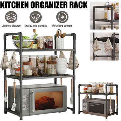  - 3 Tier Microwave Oven Rack Stand Storage Holder Kitchen Corner Shelf Black 3