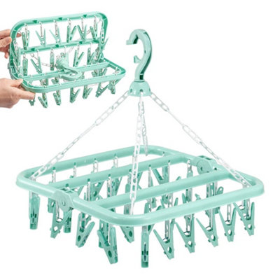  - Foldable Sock Dryer With 32 Clips Laundry Drying Hanger For Socks Underwear Green
