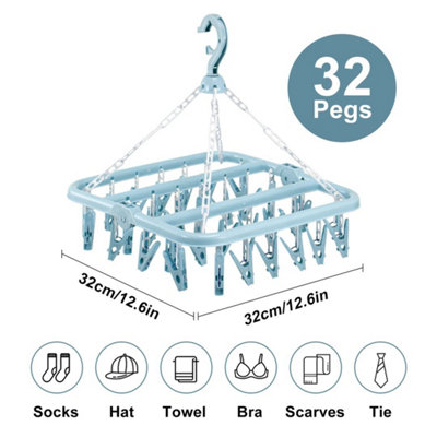  - Foldable Sock Dryer With 32 Clips Laundry Drying Hanger For Socks Underwear Blue