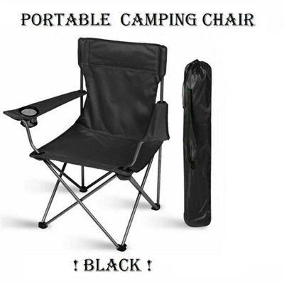Lightweight Folding Camping Chair 120Kg Capacity With Cup Holder Black from B&Q