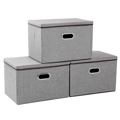  - 3Pcs Large Foldable Fabric Storage Boxes With Lid 45 30 30Cm