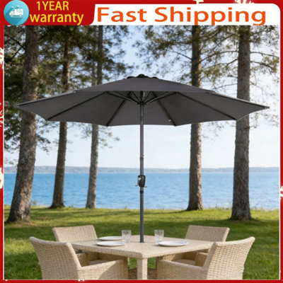 - 3M 8 Ribs Gray Patio Parasol Tilt Sun Shade Umbrella