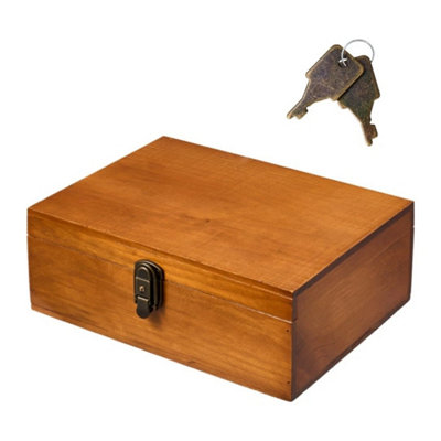  - Lockable Wooden Storage Box Rustic Pine Keepsake Jewellery Document Chest Large