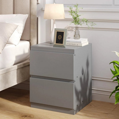  - Grey-2 Drawers Bedside Table Cabinet Wooden Nightstand Bedroom Storage Furniture