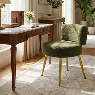 Green-Teddy Fleece Vanity Stool Dressing Table Chair from B&Q