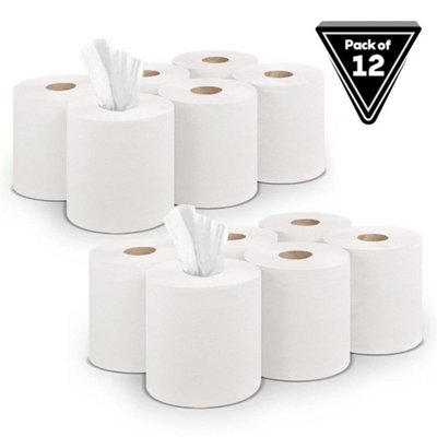  - 12 Pack White Rolls Centrefeed 2 Ply Embossed Tissue Paper Workshop Hand Towel
