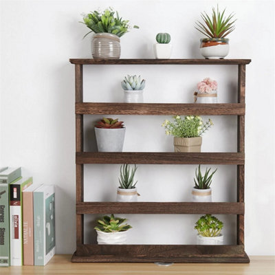 4-Tier Wooden Spice Rack Wall Mount Desktop Kitchen Storage