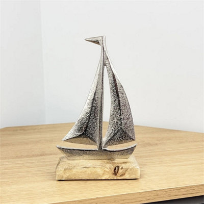 Silver Sailing Boat Ornament Nautical Coastal Home Decor from B&Q