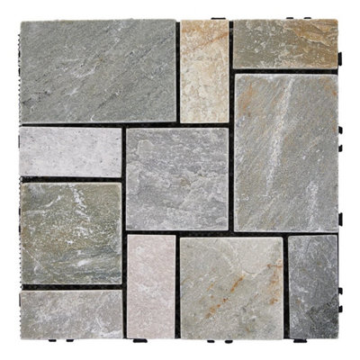  - 6Xcolour 1491-30X30Cm  Interlocking Stone Deck Tiles With Click System Patio Decking Floor Tiles