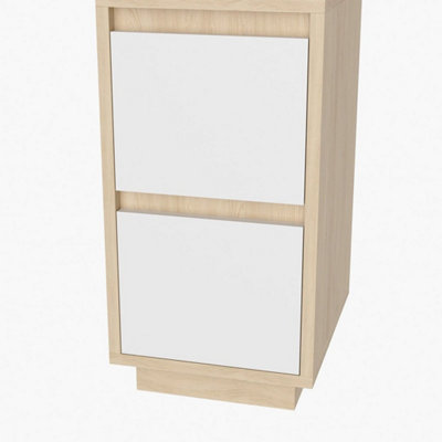  - Wood +White Small Slim Bedside Table Sofa End Side Table Nightstand Cabinet With 2 Drawers