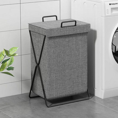  - Gray Without Hanging Bag 1X Laundry Basket Dirty Washing Wash For Clothes Bin Foldable Storage Bag W/ Lid