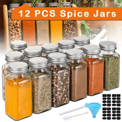  - 12 X Glass Spice Jars With Shaker Lids Storage Bottles Containers Pots Airtight