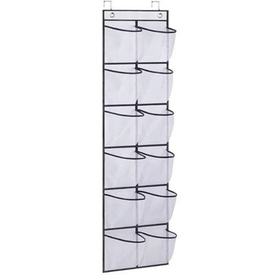  - White 2Pcs 12 Pocket Over Door Mesh Shoe Organizer With Hooks