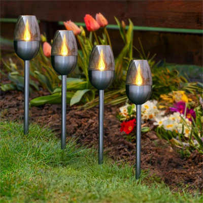  - 4Pc Solar Led Flame Effect Stake Lights Outdoor Garden