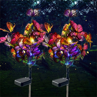 2Pcs Solar Butterfly Flower Stake Lights Garden Lawn from B&Q