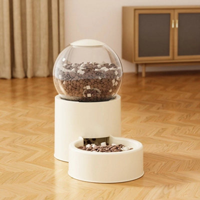  - Automatic Water Dispenser Cat Food Feeder Cat Bowl Grain Storage Feeding Tool Food Beige