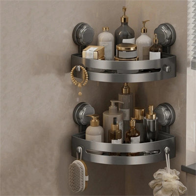  - 2Pcs No Drill Suction Shower Shelf Bathroom Wall Corner Storage Rack