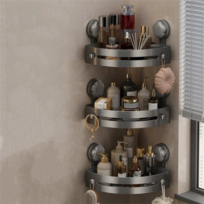  - 3Pcs No Drill Suction Shower Shelf Bathroom Wall Corner Storage Rack