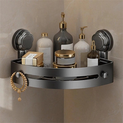  - 1Pcs No Drill Suction Shower Shelf Bathroom Wall Corner Storage Rack