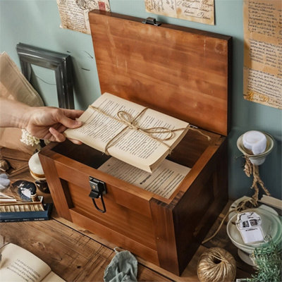Large Wooden Memory Storage Box Lid Keepsake Chest from B&Q