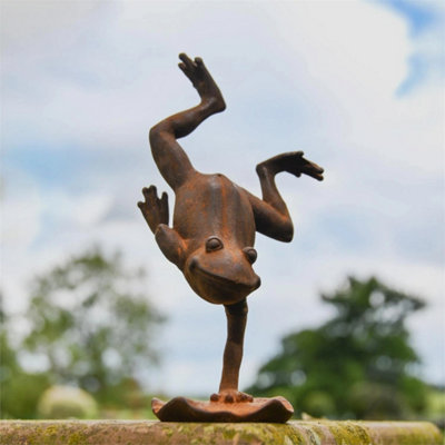 Rustic Cast Iron Handstanding Frog Garden Ornament from B&Q